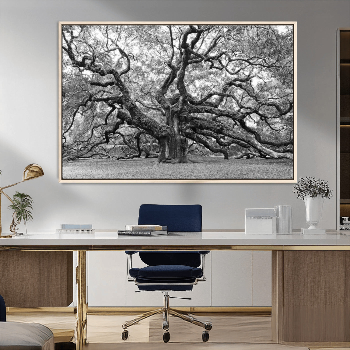 MGV-FC-36X24 - Black White Angel Oak Tree Wall Art - Timeless Nature-Inspired Canvas for Rustic, Modern, or