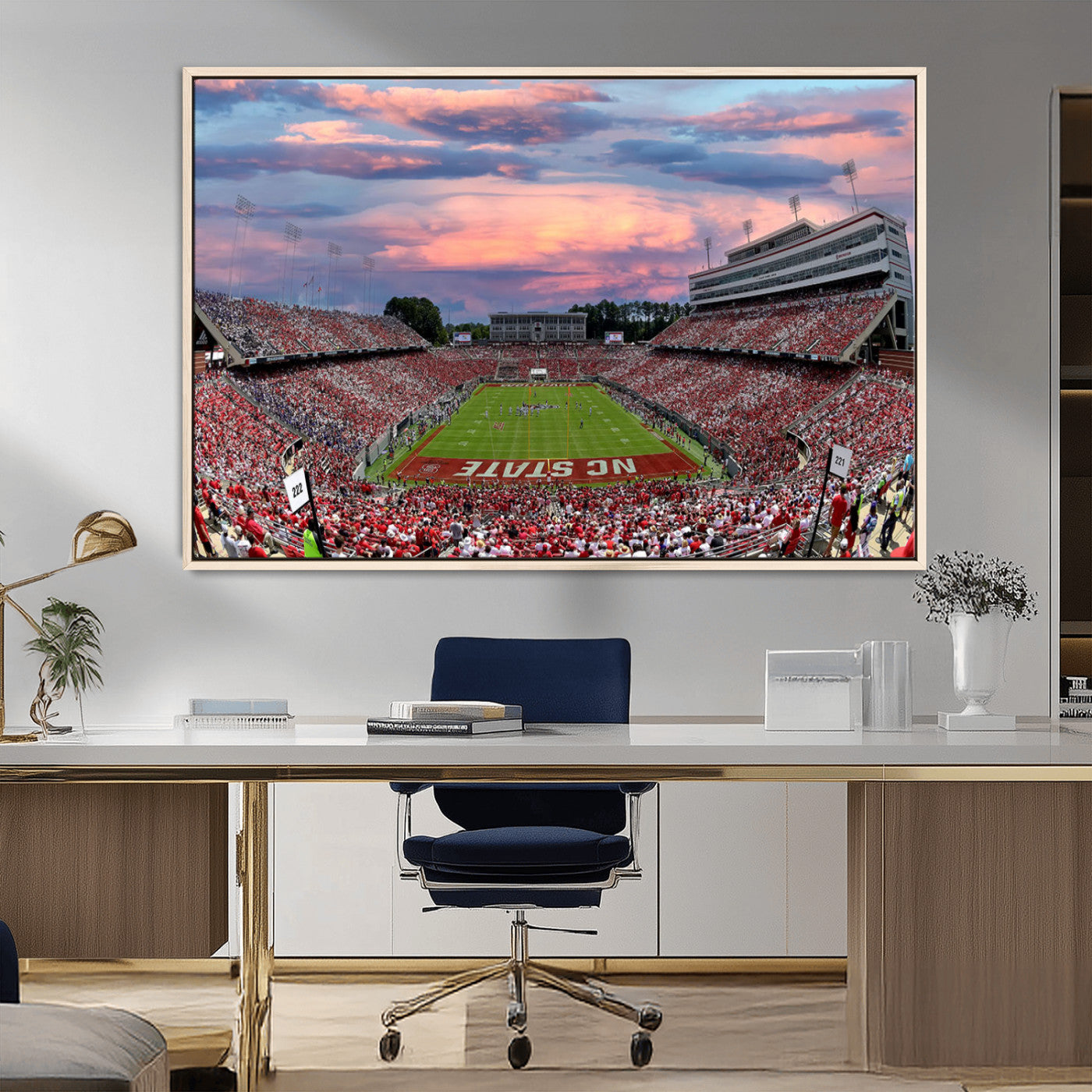 MGV-FC-36X24 - Carter-Finley Stadium Art Sunset Game Triple Canvas Wall Art - NC State Wolfpack Football Match