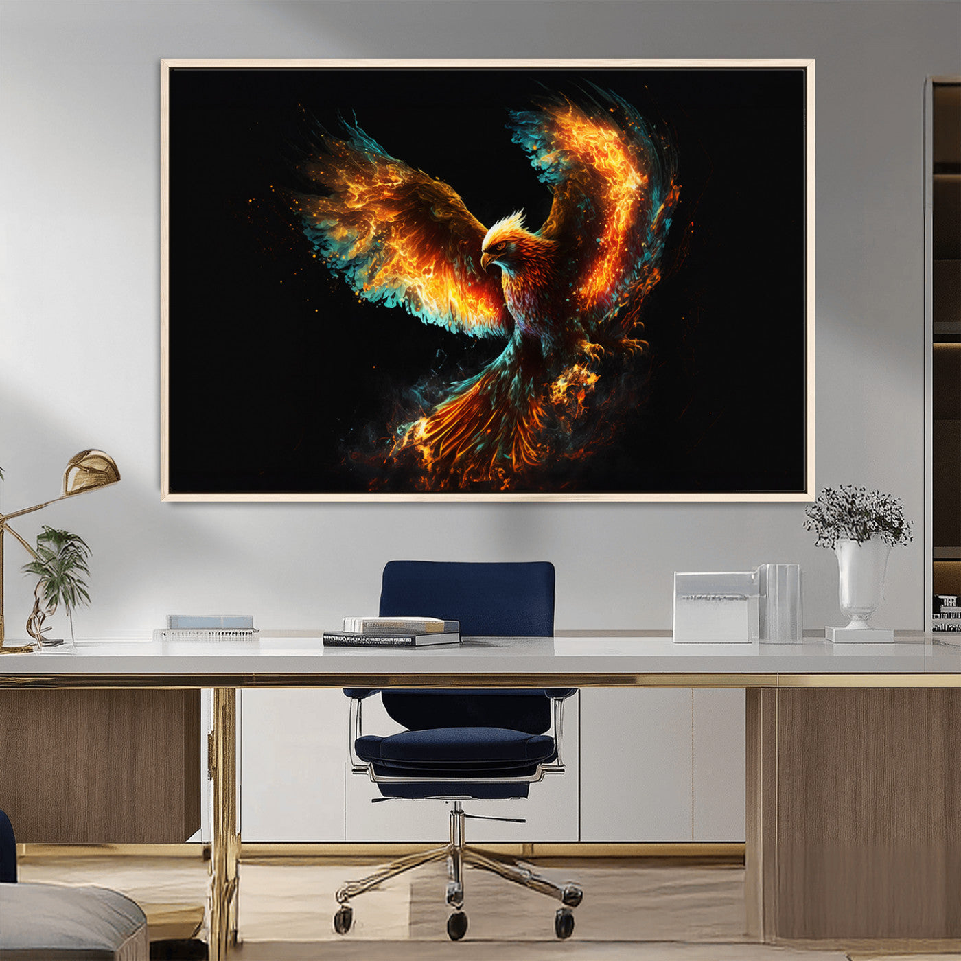 MGV-FC-36X24 - Fiery Phoenix Canvas Print | Ready to Hang Wall Art | Bold Fantasy Decor for Living Room | Majestic