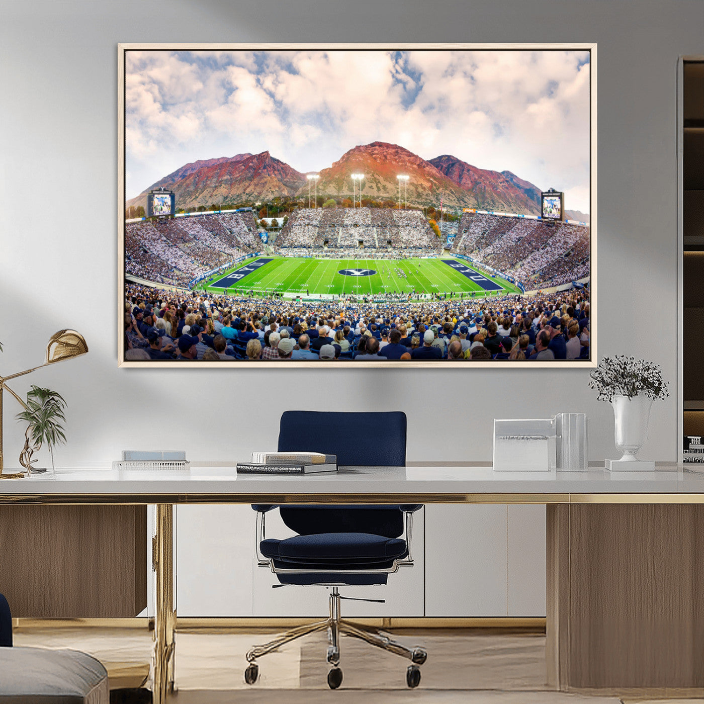 MGV-FC-36X24 - Brigham Young University Cougars Football Team Print - Provo LaVell Edwards Stadium Wall Art Canvas
