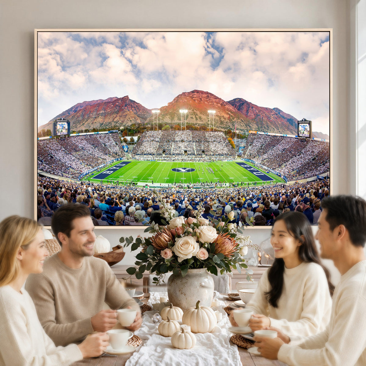 85734-MGV-CV-36X24 - Brigham Young University Cougars Football Team Print - Provo LaVell Edwards Stadium Wall Art Canvas