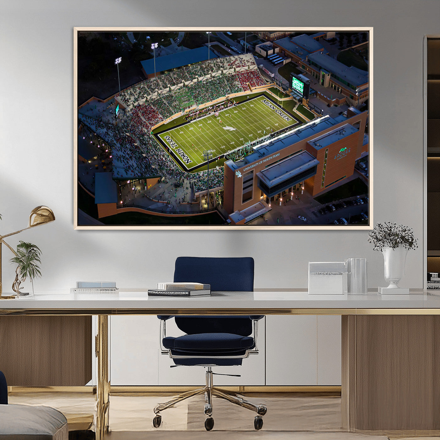 MGV-FC-36X24 - University of North Texas Mean Green Football Artwork, Football Team Print - Denton DATCU Stadium