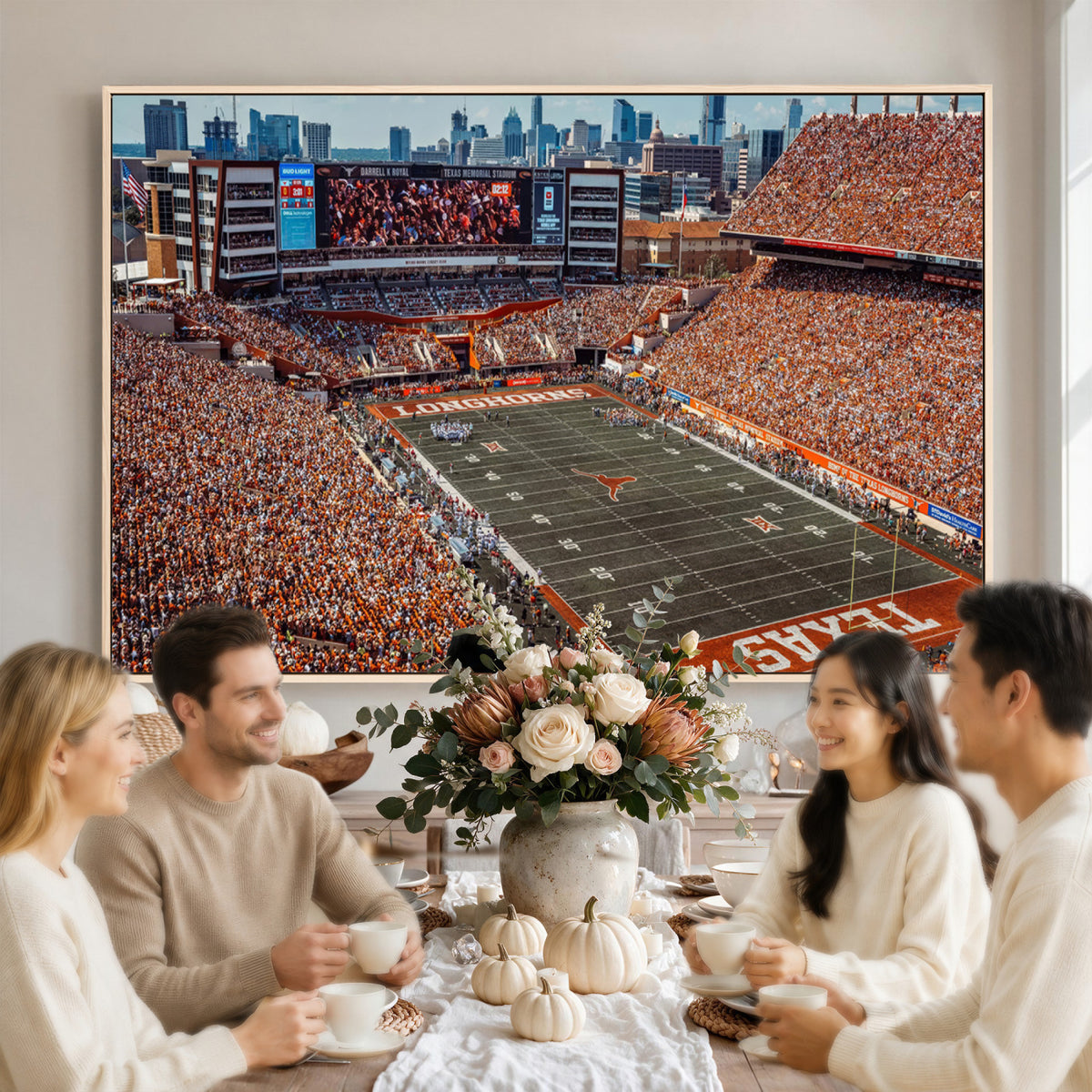 92103-MGV-CV-36X24 - University of Texas Longhorns Football Team Print - Austin Darrell K Royal-Texas Memorial Stadium
