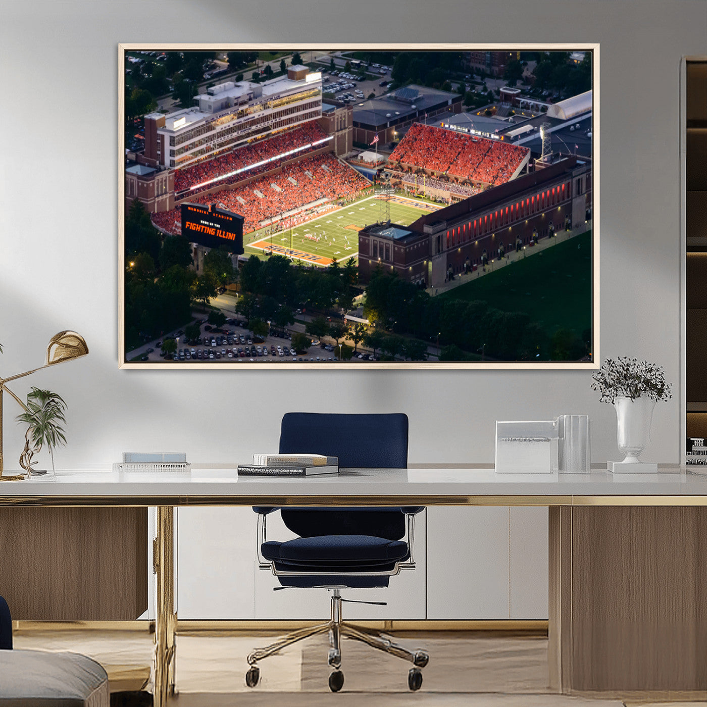 MGV-FC-36X24 - University of Illinois Fighting Illini Football Team Print - Champaign Illinois Memorial Stadium