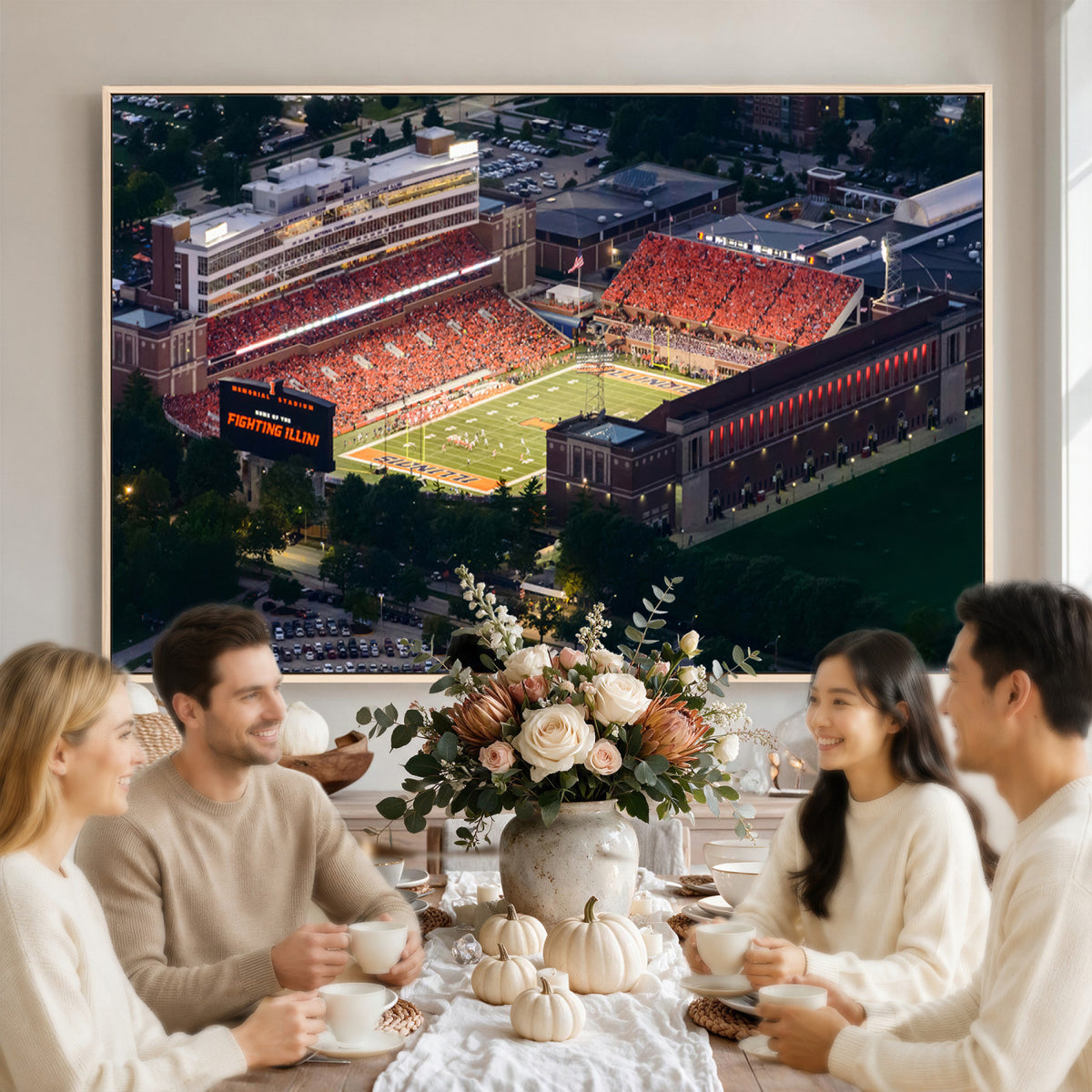 78052-MGV-CV-36X24 - University of Illinois Fighting Illini Football Team Print - Champaign Illinois Memorial Stadium