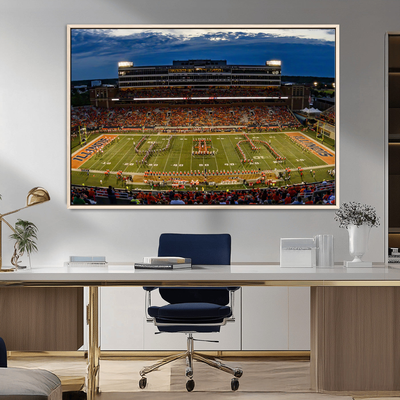 MGV-FC-36X24 - University of Illinois Fighting Illini Football Team Print - Champaign Illinois Memorial Stadium