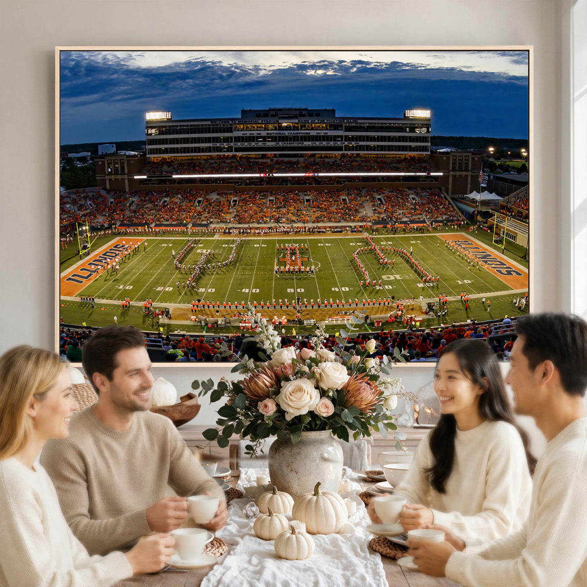 44513-MGV-CV-36X24 - University of Illinois Fighting Illini Football Team Print - Champaign Illinois Memorial Stadium