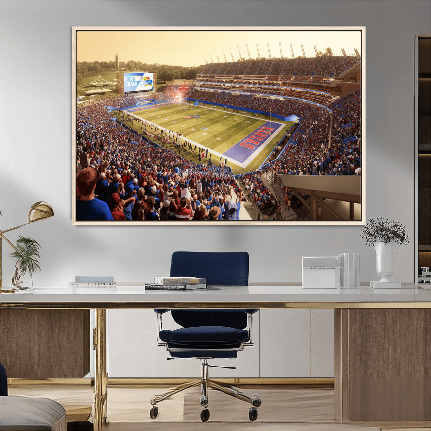 MGV-FC-36X24 - University of Kansas Jayhawks Football Team Print - Lawrence Kansas Memorial Stadium Wall Art Canvas
