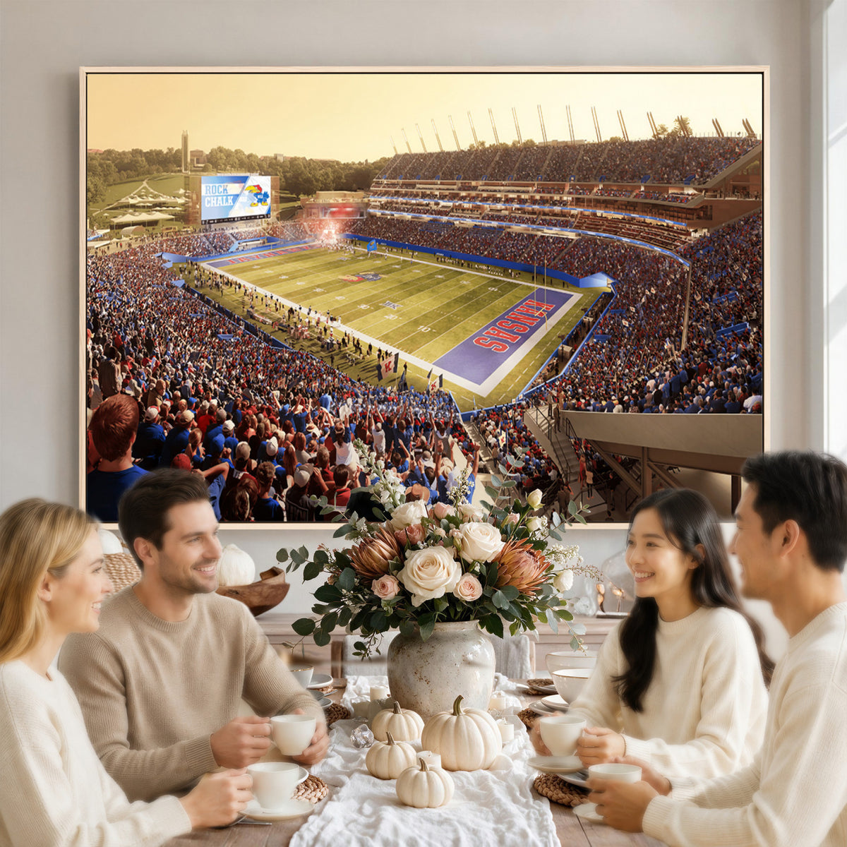 71731-MGV-CV-36X24 - University of Kansas Jayhawks Football Team Print - Lawrence Kansas Memorial Stadium Wall Art Canvas