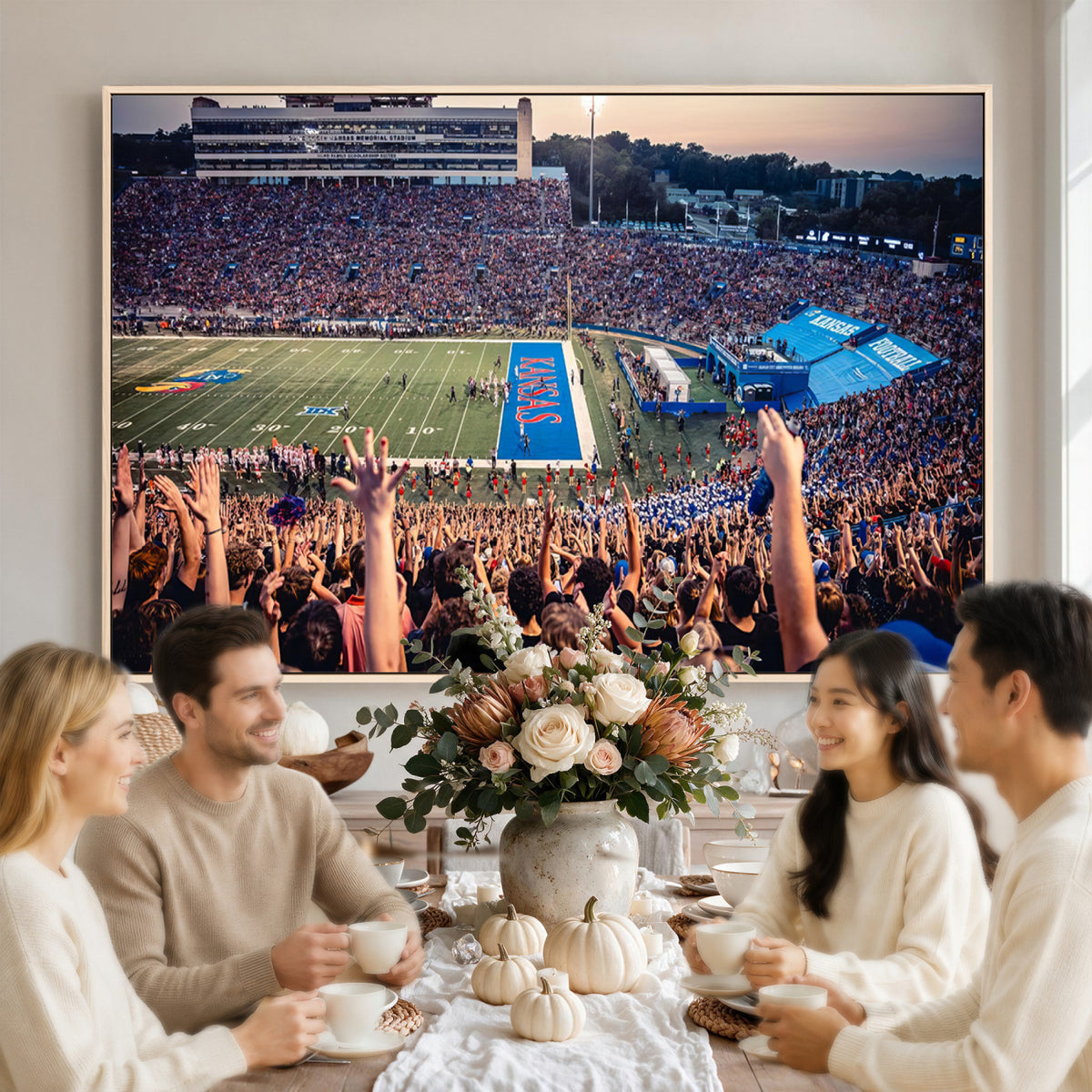 40169-MGV-CV-36X24 - University of Kansas Jayhawks Football Team Art Print - Lawrence Kansas Memorial Stadium Wall Art