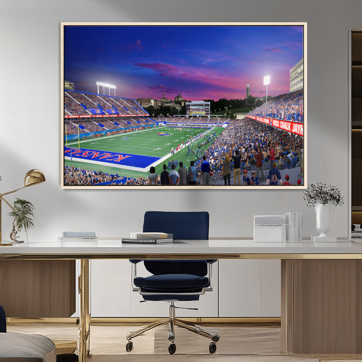 MGV-FC-36X24 - University of Kansas Jayhawks Football Team Print Canvas- Lawrence Kansas Memorial Stadium Wall Art
