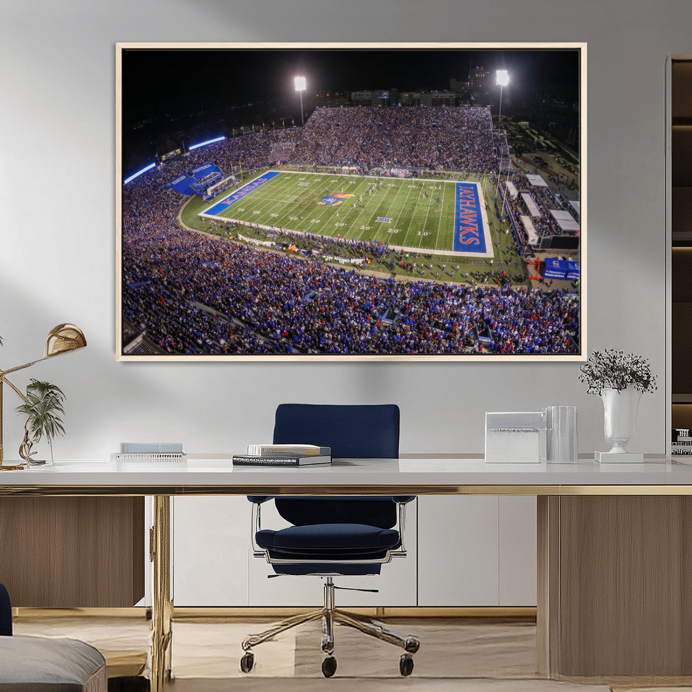 MGV-FC-36X24 - University of Kansas Jayhawks Football Team Print - Lawrence Kansas Memorial Stadium Wall Art Canvas