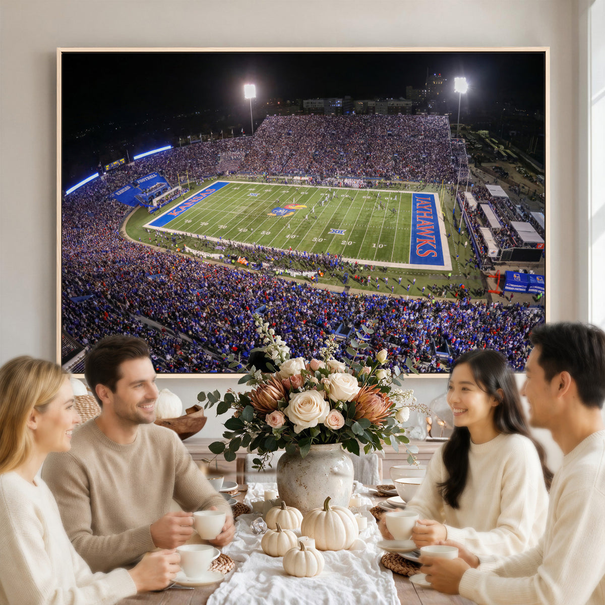 69760-MGV-CV-36X24 - University of Kansas Jayhawks Football Team Print - Lawrence Kansas Memorial Stadium Wall Art Canvas