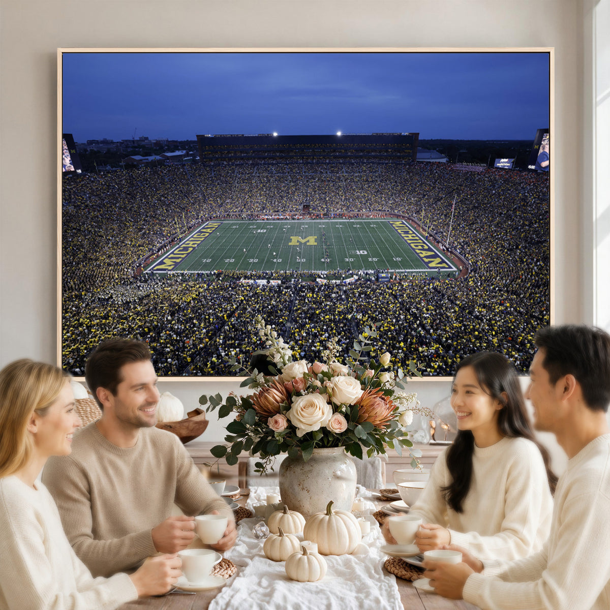 34202-MGV-CV-36X24 - University of Michigan Wolverines Football Team Print - Ann Arbor Michigan Stadium Wall Art Canvas