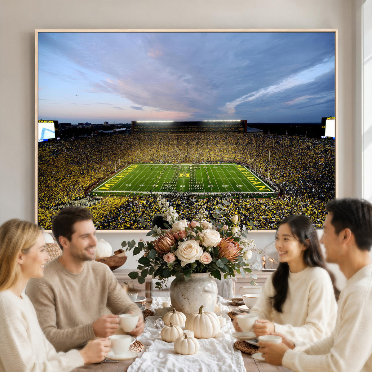 82641-MGV-CV-36X24 - Michigan Stadium Wall Art Canvas Print – Framed Football Field Scene with Marching Band Artwork for Home, Office