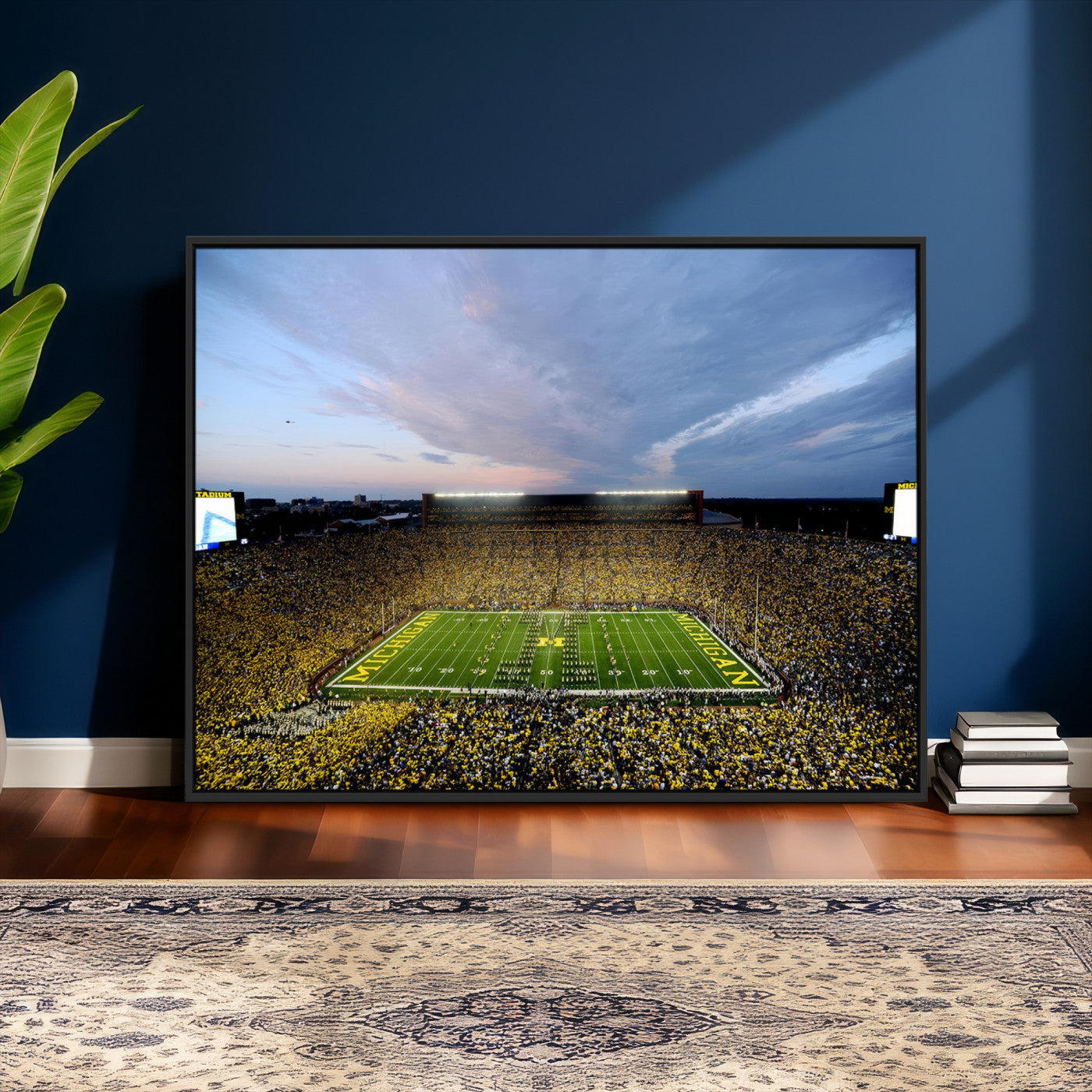 82641-MGV-CV-36X24 - Michigan Stadium Wall Art Canvas Print, Vibrant Game Day Crowd and Sunset Sky Football Field Artwork for Home, Office