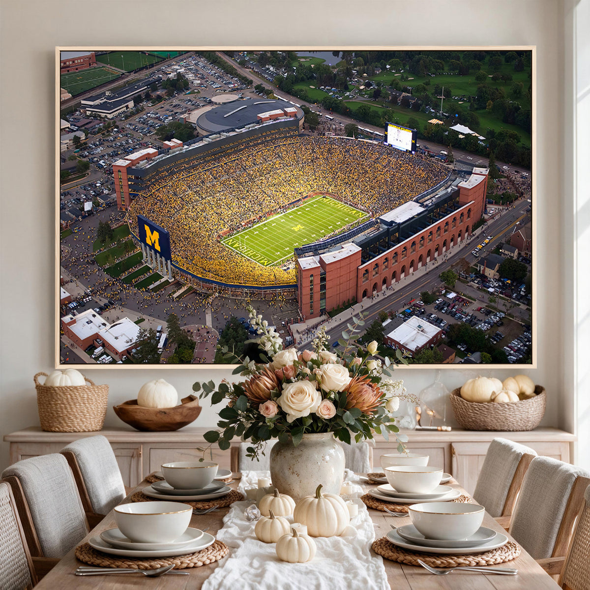 95248-PAN-FL-20X10 - University of Michigan Wolverines Football Team Print - Ann Arbor Michigan Stadium Wall Art Canvas
