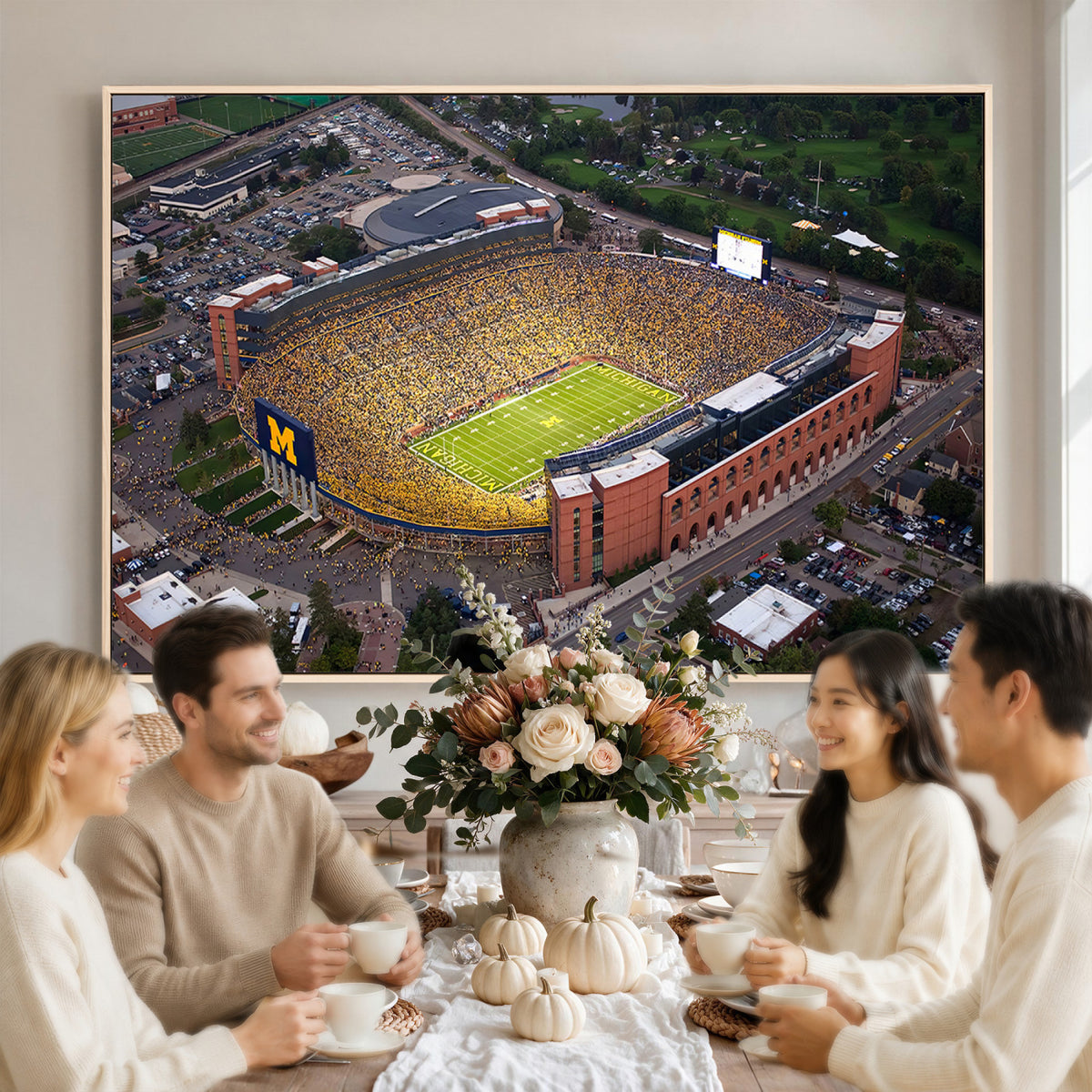 95248-MGV-CV-36X24 - University of Michigan Wolverines Football Team Print - Ann Arbor Michigan Stadium Wall Art Canvas
