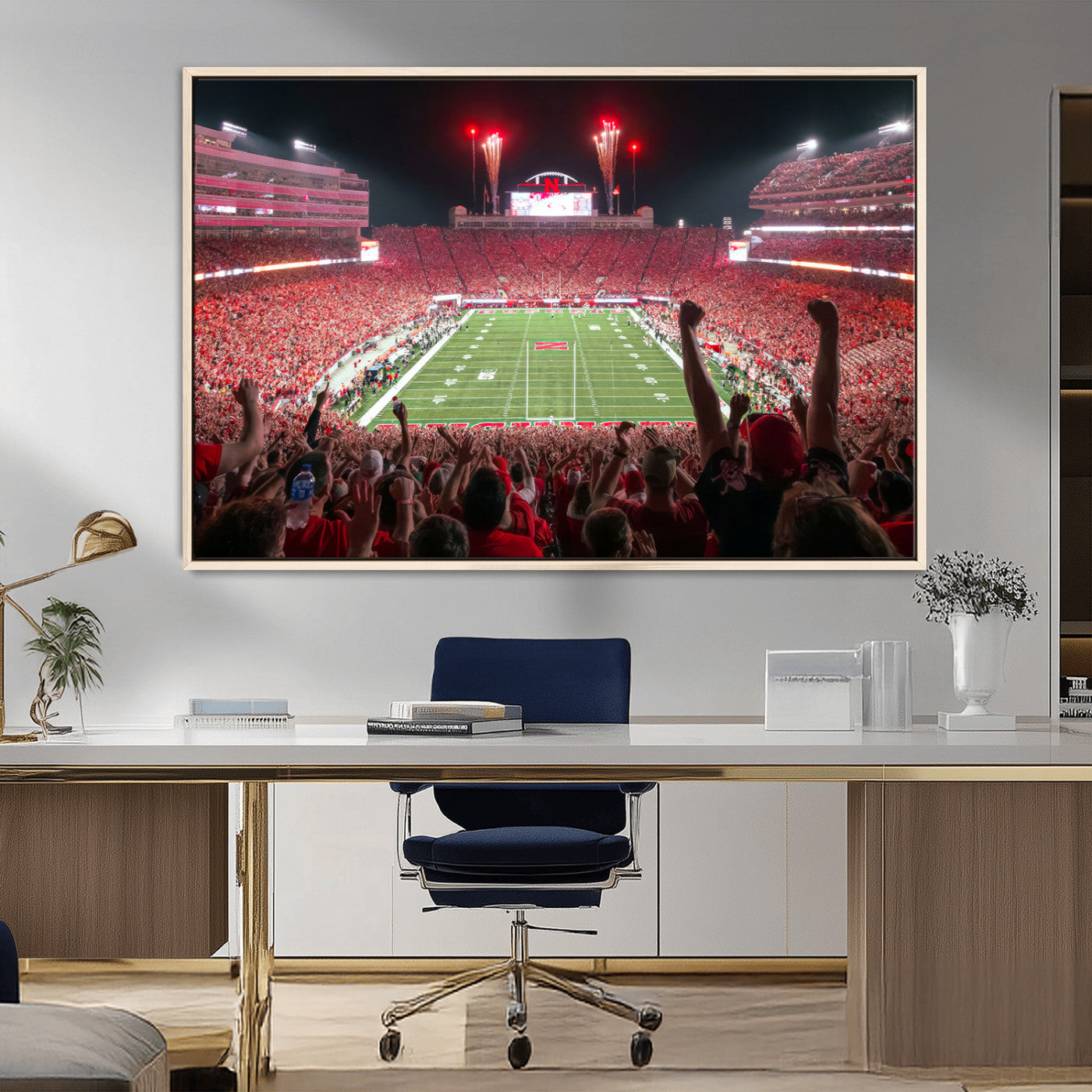 MGV-FC-36X24 - University of Nebraska Cornhuskers Football Team Print - Lincoln Memorial Stadium Wall Art Canvas