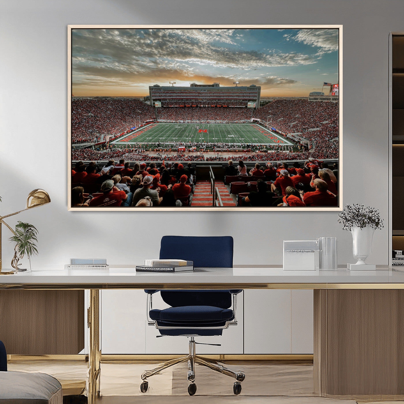 MGV-FC-36X24 - University of Nebraska Cornhuskers Football Team Print - Lincoln Memorial Stadium Art Canvas Print