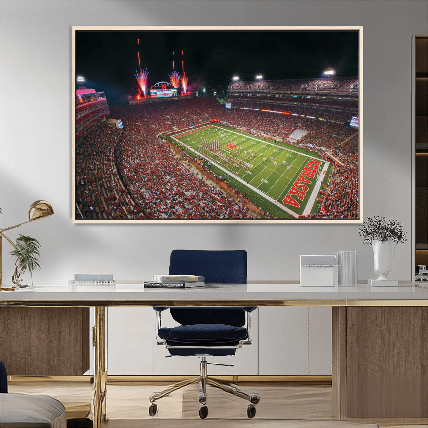 MGV-FC-36X24 - University of Nebraska Cornhuskers Football Team Print - Lincoln Memorial Stadium Wall Art Canvas