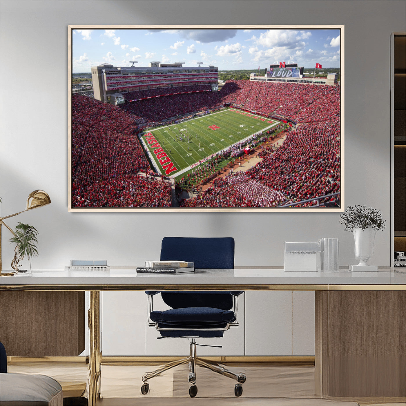 MGV-FC-36X24 - University of Nebraska Cornhuskers Football Team Print - Lincoln Memorial Stadium Wall Art Canvas