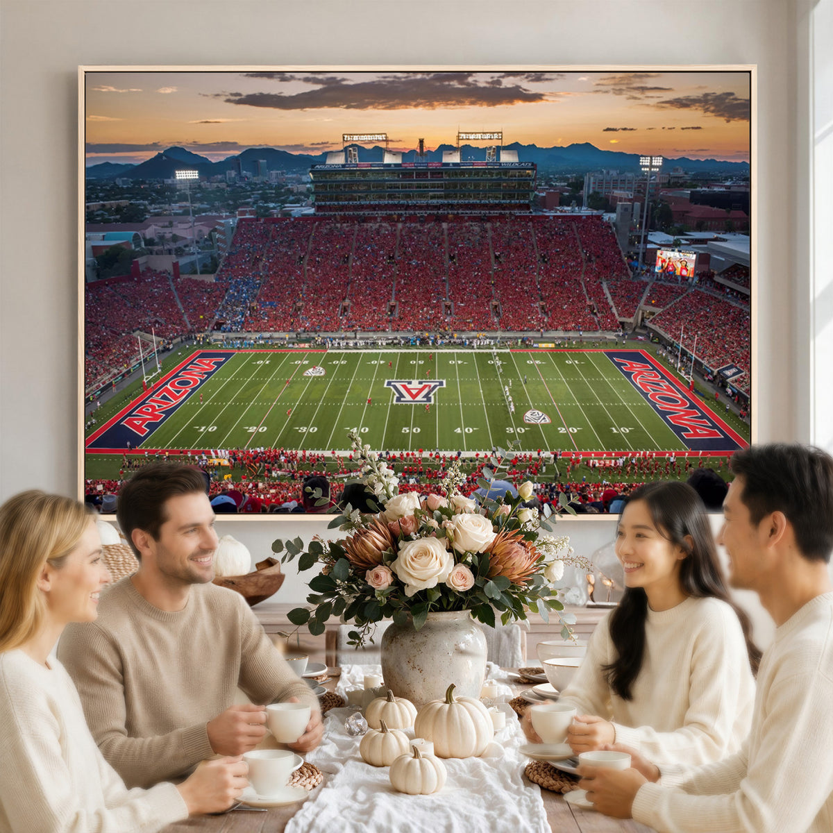 99722-MGV-CV-36X24 - Framed Arizona Wildcats Football Team Print - Tucson Arizona Stadium Wall Art Canvas Print