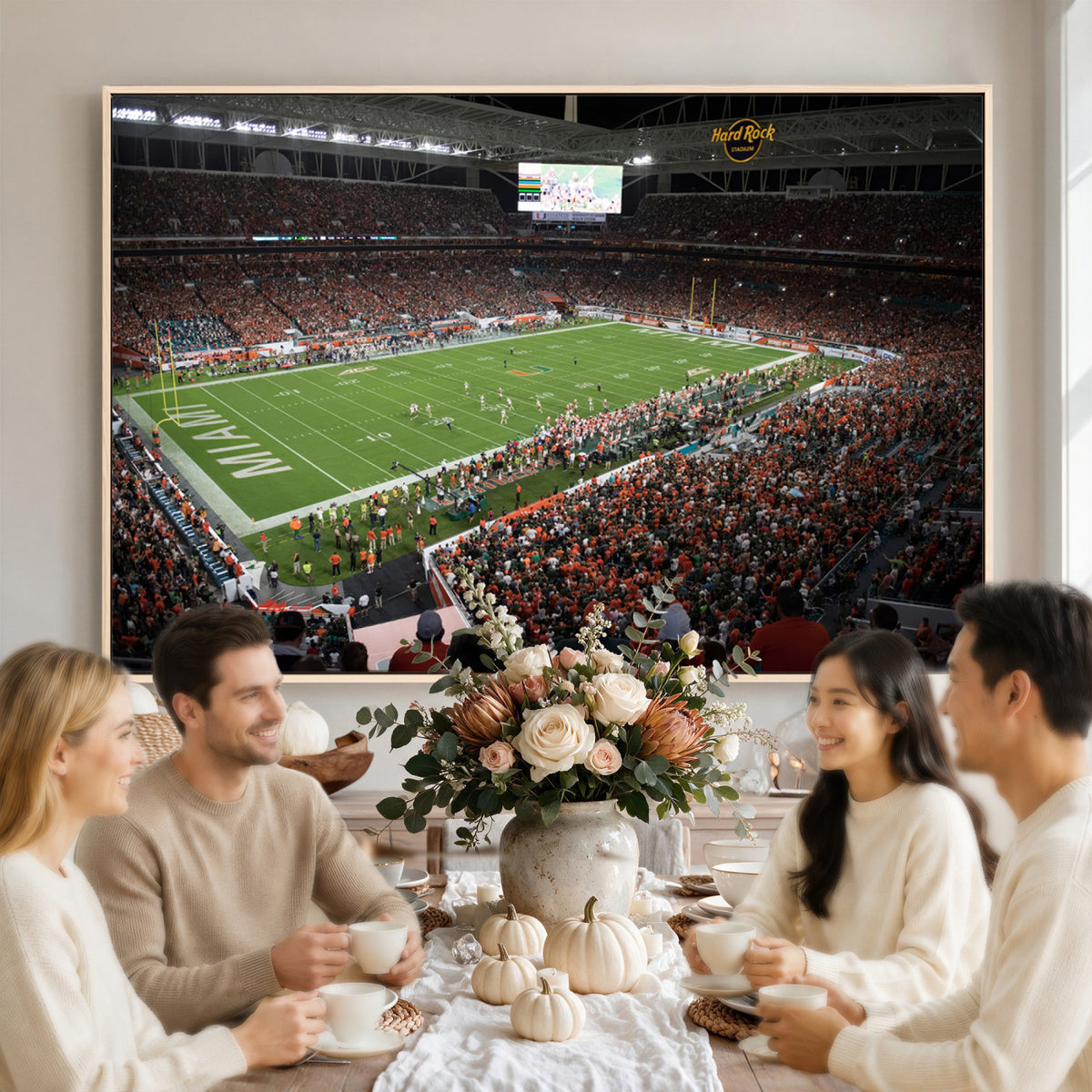 33698-PAN-FL-20X10 - Miami Hurricanes Football Team Print Canvas- Miami Hard Rock Stadium Wall Art Canvas Print