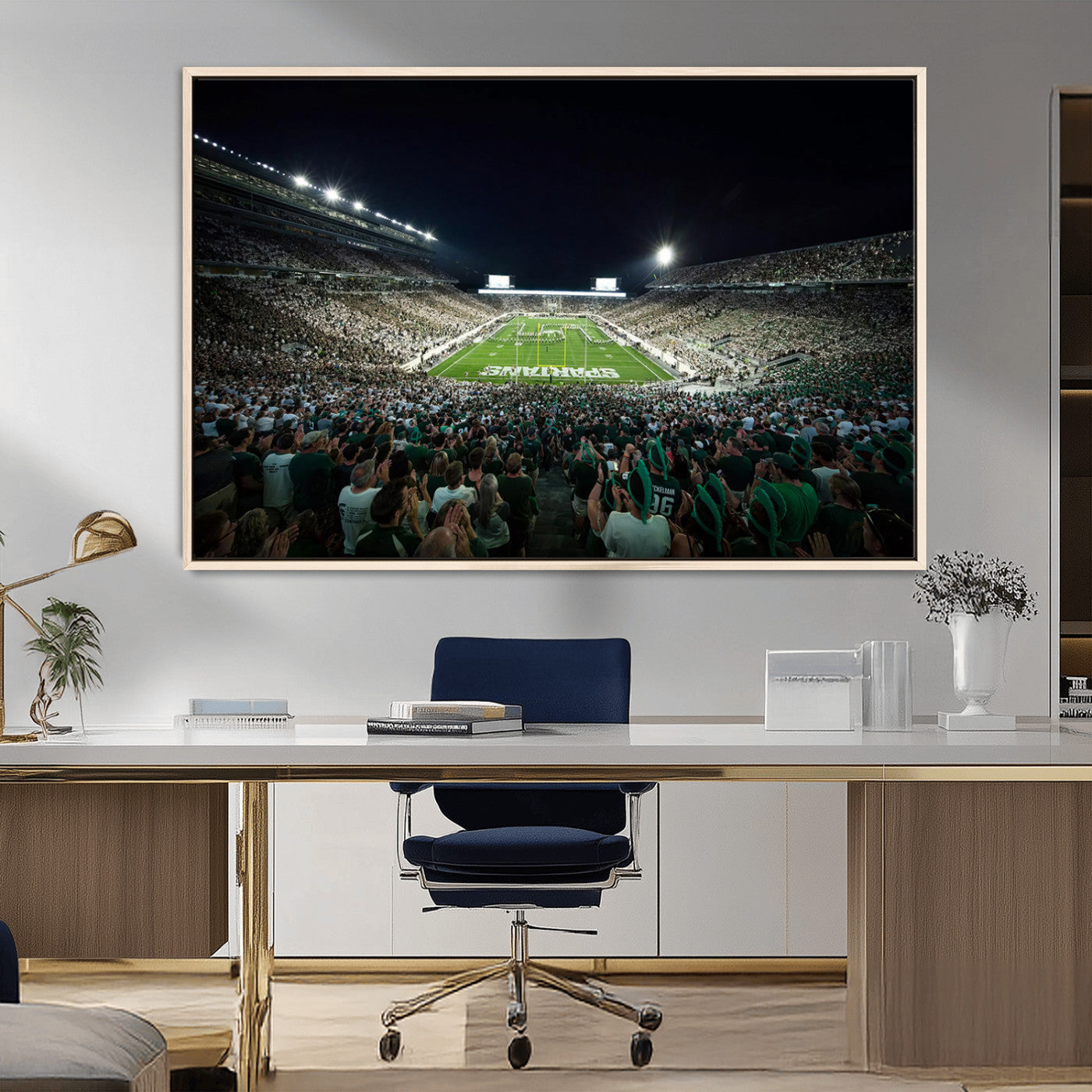 MGV-FC-36X24 - Framed Michigan State Spartans Football Team Print - East Lansing Spartan Stadium Wall Art Canvas