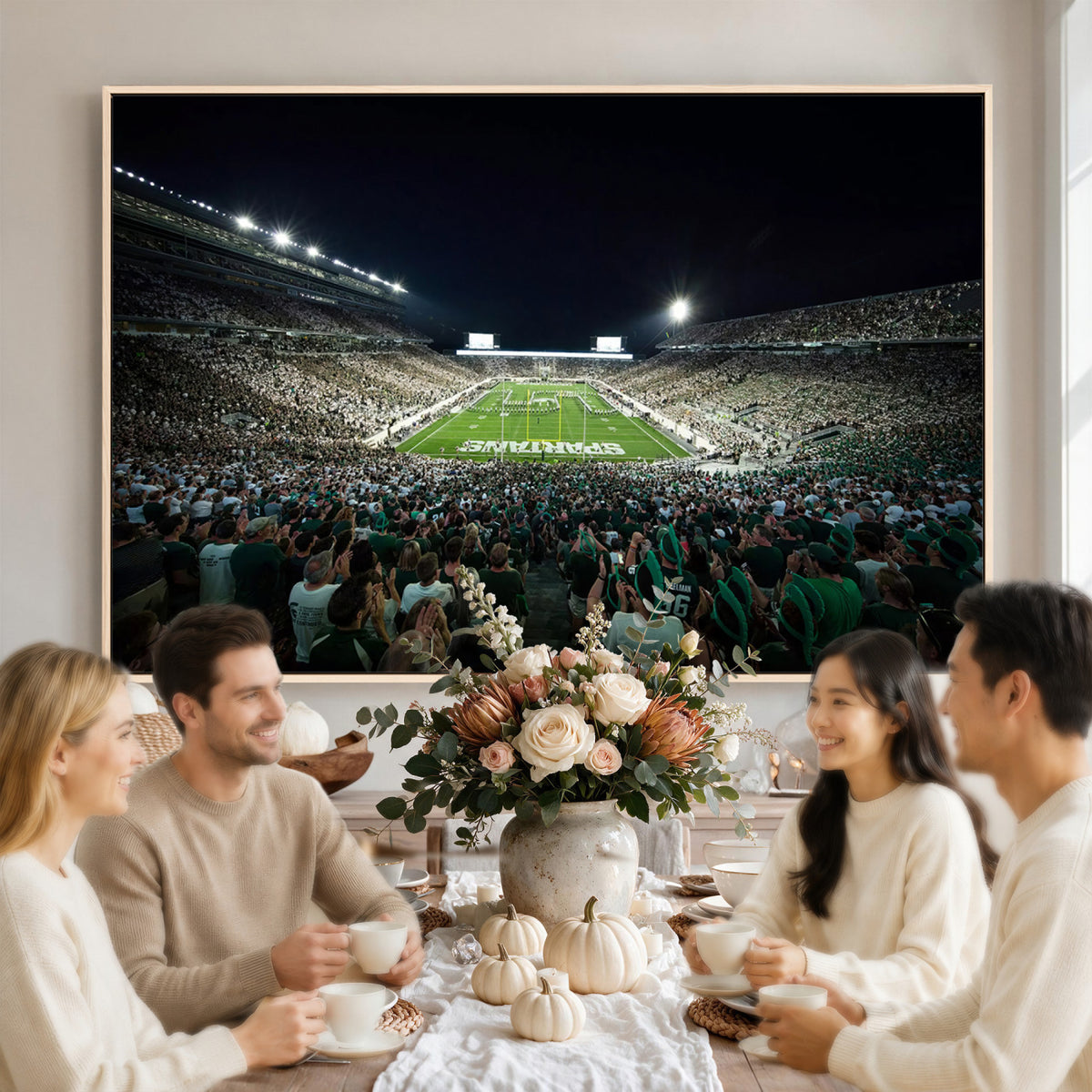 57523-PAN-FL-20X10 - Framed Michigan State Spartans Football Team Print - East Lansing Spartan Stadium Wall Art Canvas