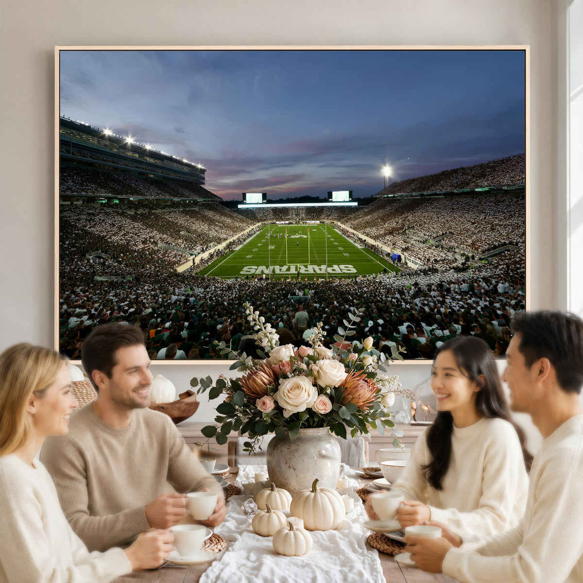 90831-PAN-FL-20X10 - Michigan State Spartans Football Team Print - East Lansing Spartan Stadium Canvas Print