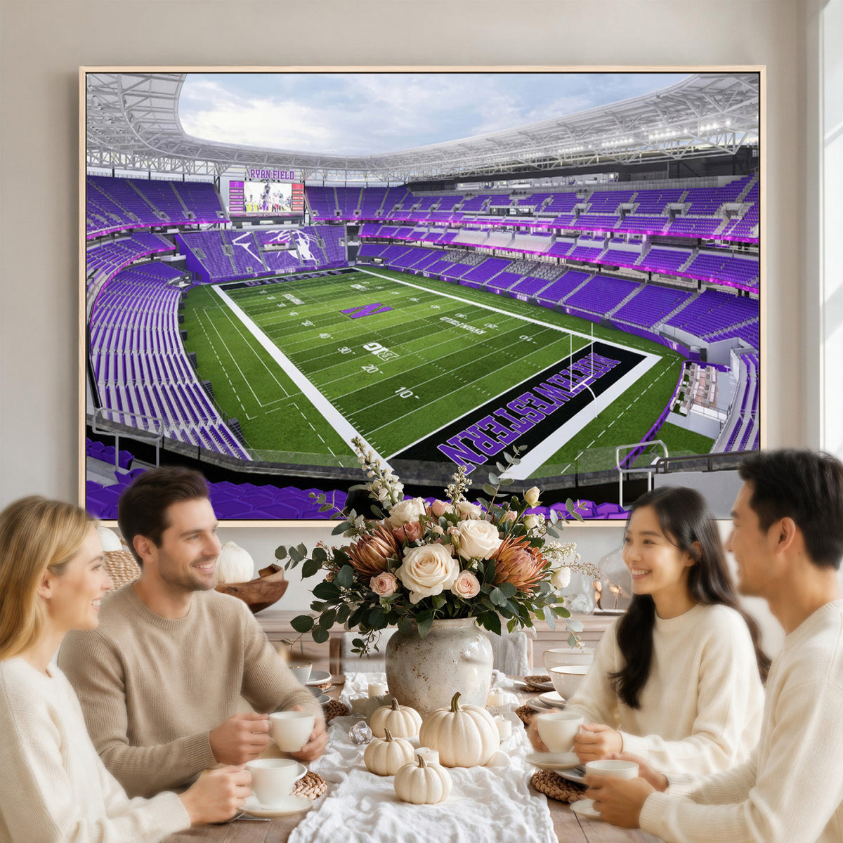 49190-MGV-CV-36X24 - Northwestern University Wildcats Football Team Print - Evanston Ryan Field Wall Art Canvas Print