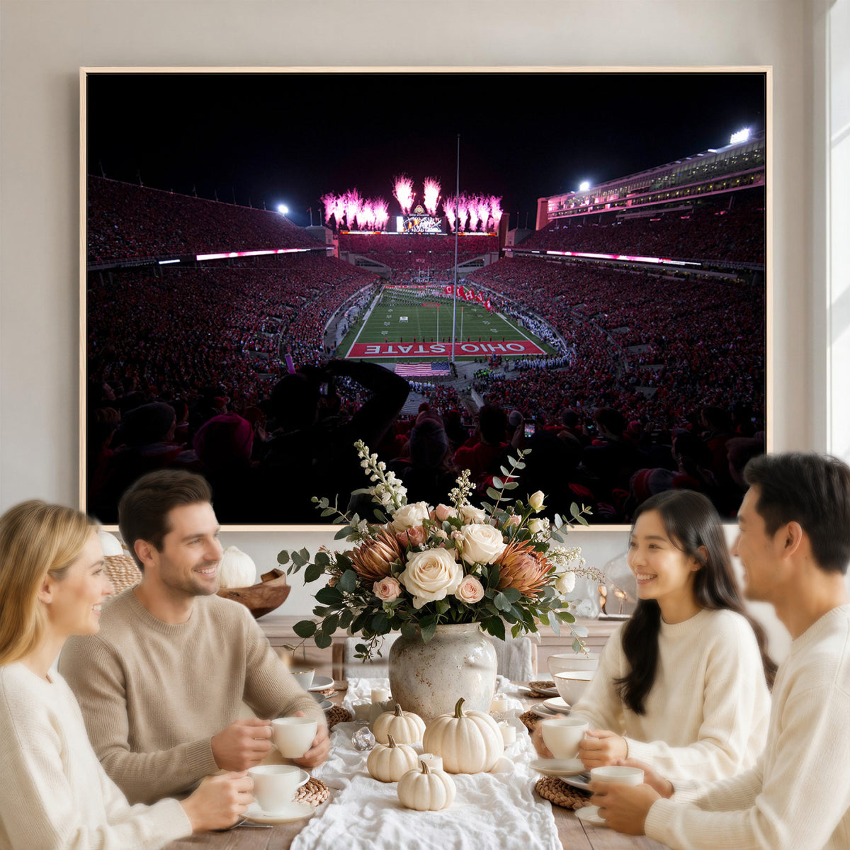20483-PAN-FL-20X10 - Ohio State University Buckeyes Football Team Print - Columbus Ohio Stadium Wall Art Canvas Print