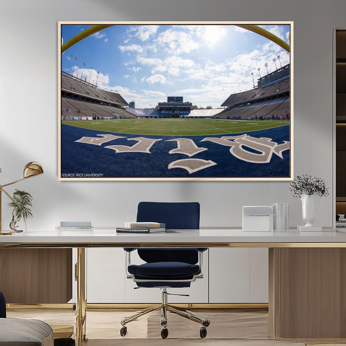 MGV-FC-36X24 - Rice University Owls Football Team Print - Houston Rice Stadium Wall Art Canvas Print
