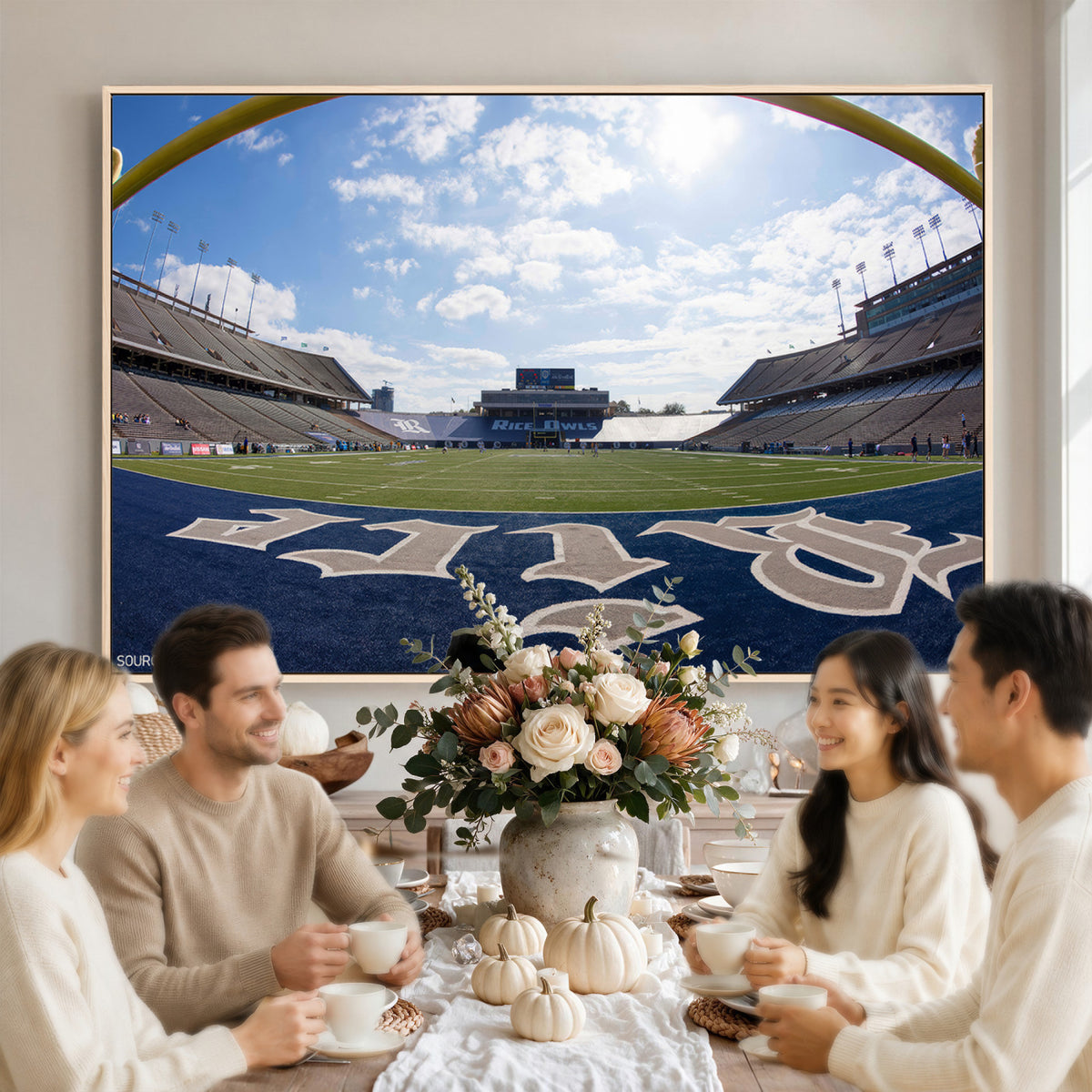 50267-MGV-CV-36X24 - Rice University Owls Football Team Print, Houston Rice Stadium, Framed and Ready to Hang