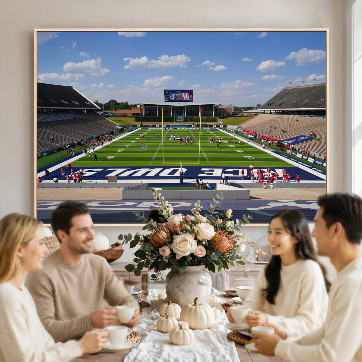 92248-MGV-CV-36X24 - Rice University Owls Football Team Print, Houston Rice Stadium