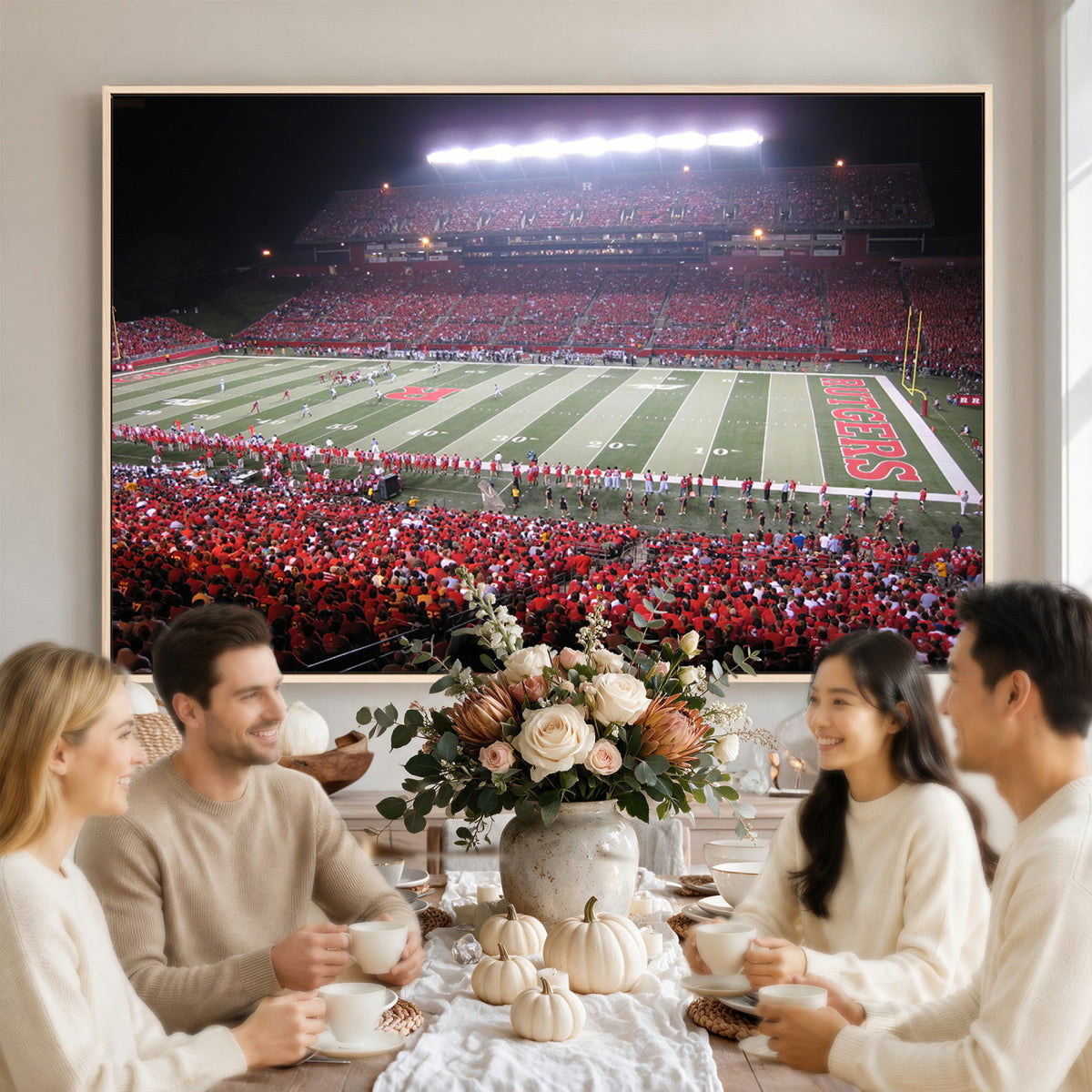 53225-PAN-FL-20X10 - Rutgers University Scarlet Knights Football Team Print - Piscataway SHI Stadium Wall Art Canvas