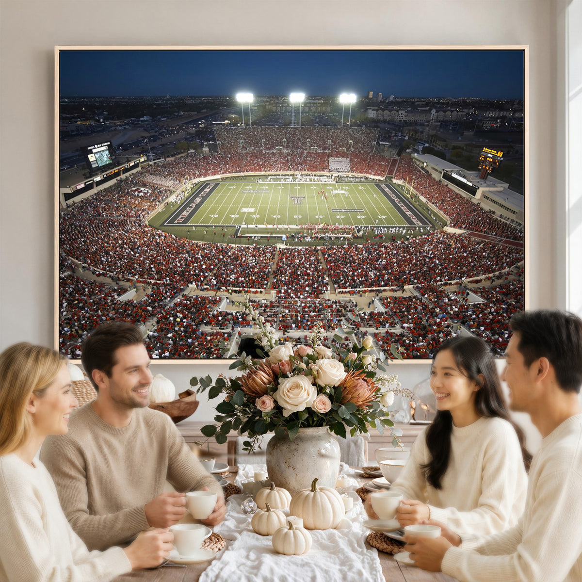 55763-MGV-CV-36X24 - Texas Tech Red Raiders Football Team Print, Lubbock Jones AT&T Stadium, Framed and Ready to Hang