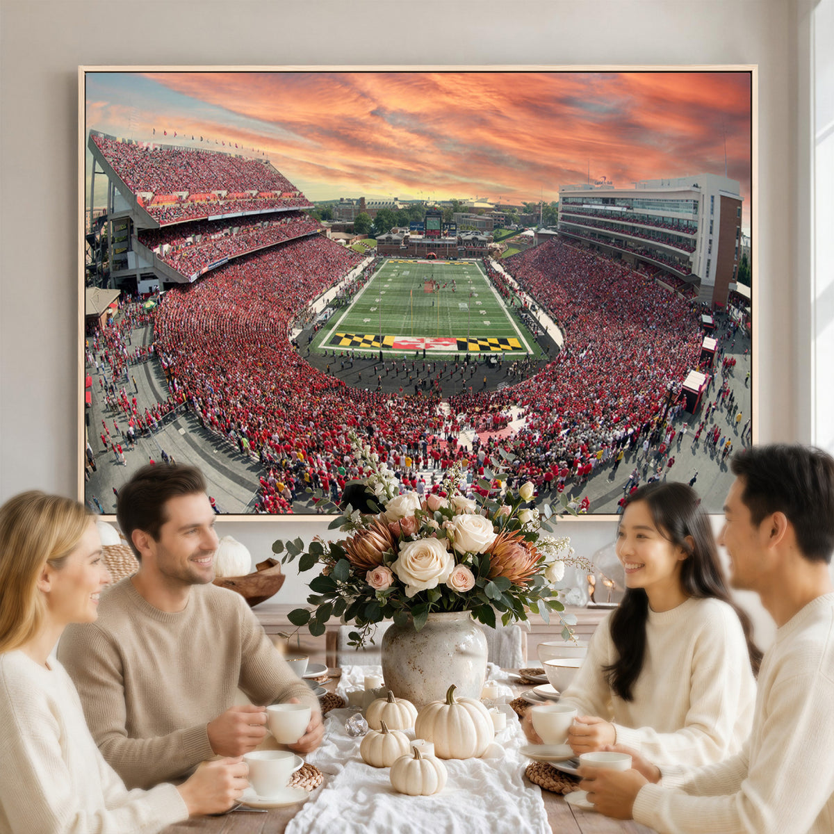 24140-PAN-FL-20X10 - University of Maryland Terrapins Football Team Print - College Park SECU Stadium Wall Art Canvas