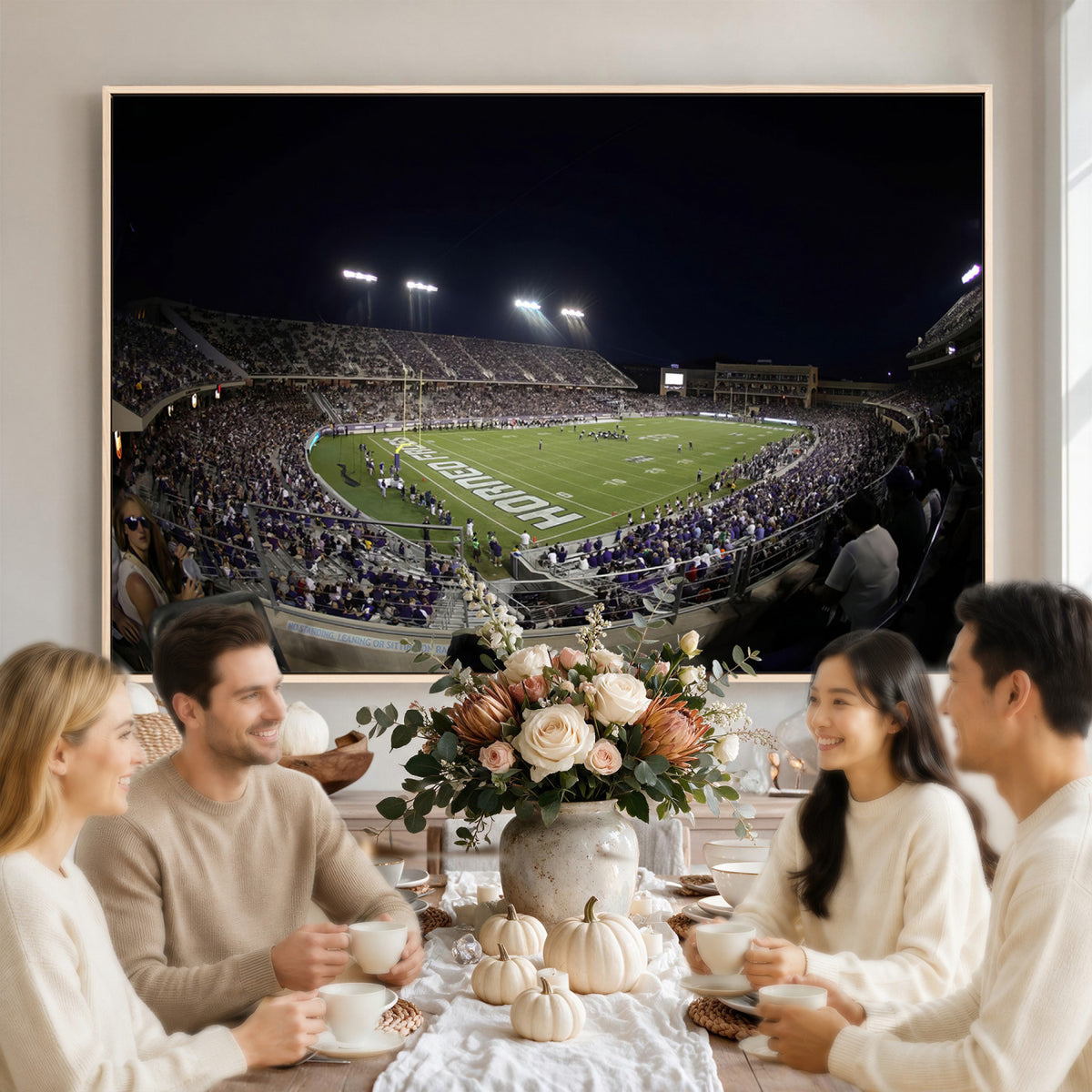 59222-PAN-FL-20X10 - TCU Horned Frogs Football Team Print - Fort Worth Amon G. Carter Stadium Wall Art Canvas Print.