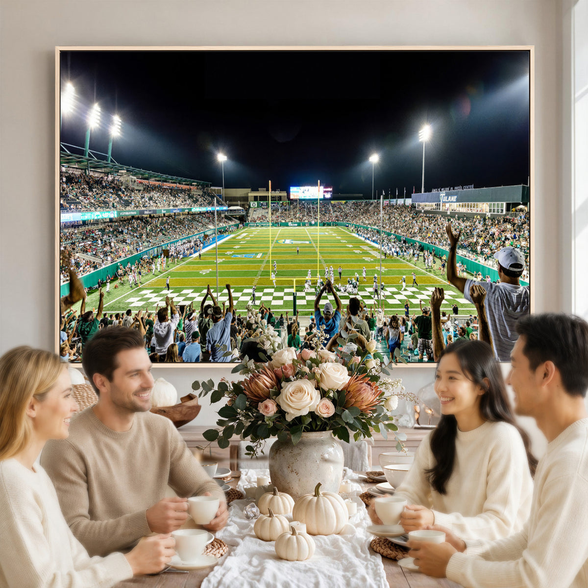 56448-MGV-CV-36X24 - The Tulane University Green Wave Football Team Print, New Orleans Yulman Stadium