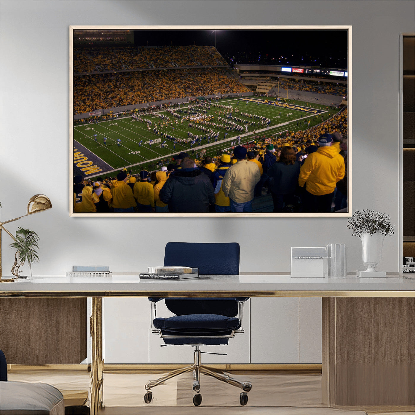 MGV-FC-36X24 - West Virginia Uni Mountaineers Football Team Print - Milan Puskar Stadium Canvas Print Wall Art,