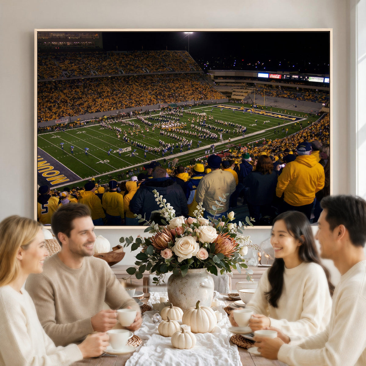 58154-MGV-CV-36X24 - West Virginia University Mountaineers Football Team Print, Milan Puskar Stadium, Morgantown