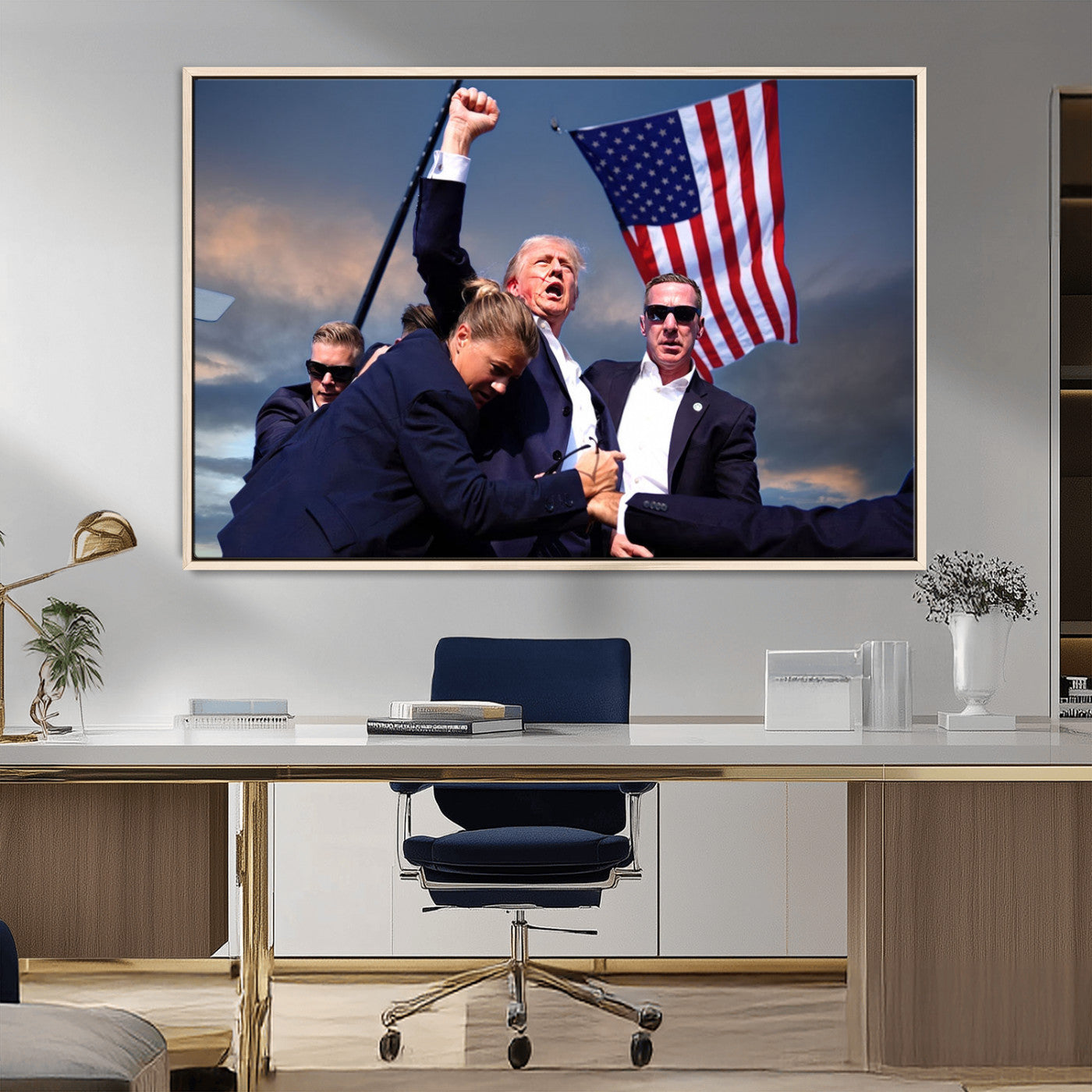 MGV-FC-36X24 - Donald Trump Assassination Attempt Wall Art Print, Trump Historic Footage - Iconic Reaction by Trump