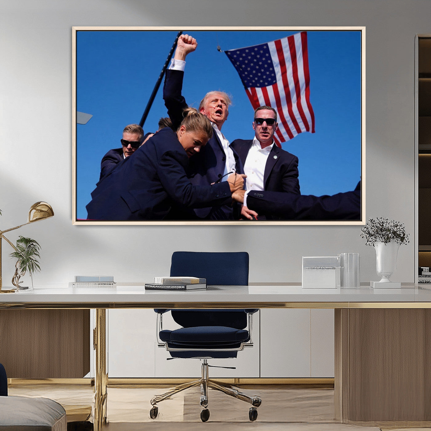 MGV-FC-36X24 - Donald Trump Assassination Attempt Wall Art Print, Trump Historic Footage - Iconic Reaction by Trump