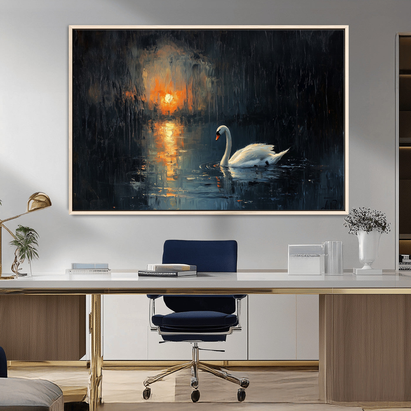MGV-FC-36X24 - Abstract Swan on Water Wall Art Canvas Print - Elegant Nature Scene for Modern Home Decor