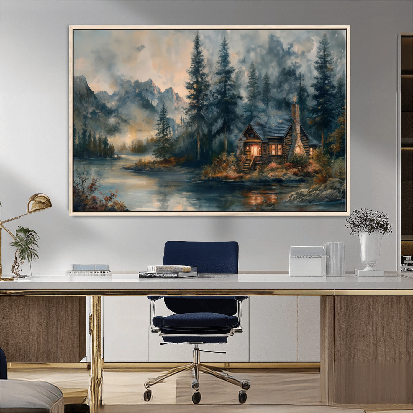 MGV-FC-36X24 - Rustic Cabin Woods Wall Art Print | Lake in a Forest Canvas Print | Cabin, Lodge, and Farmhouse