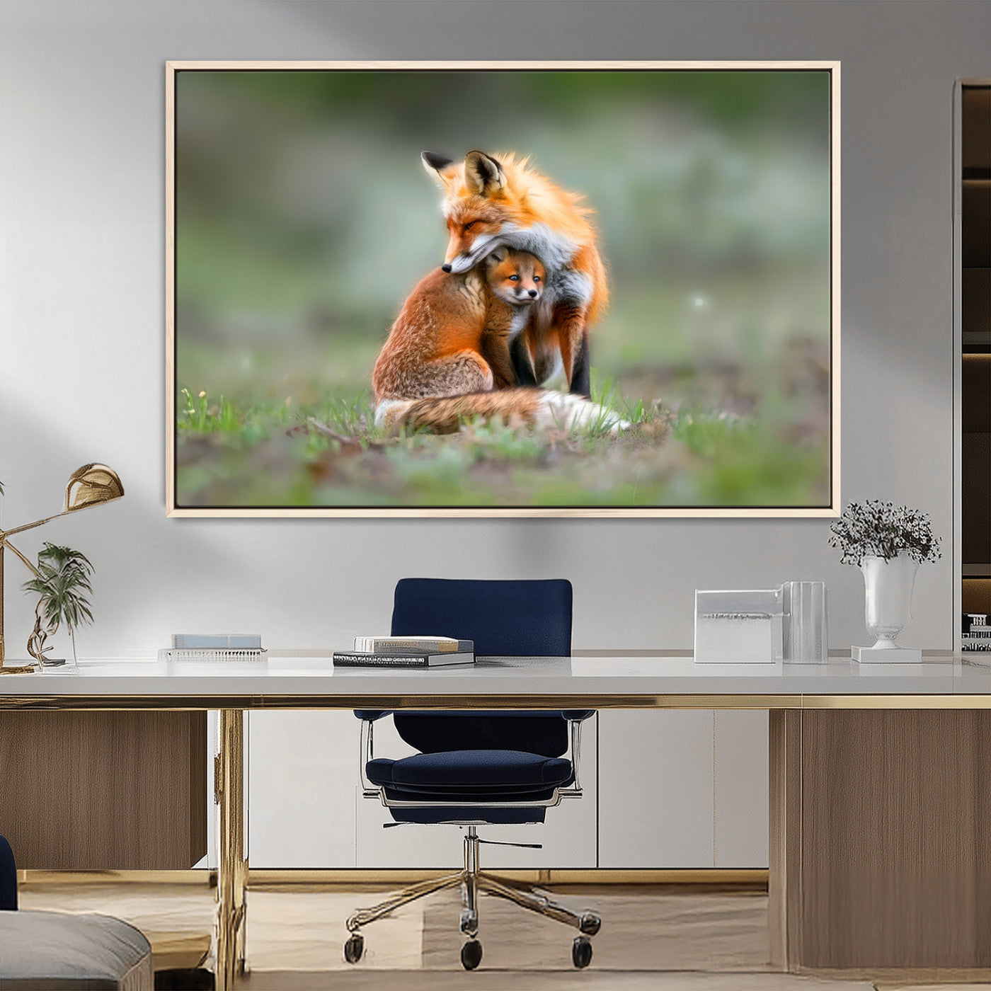 MGV-FC-36X24 - Heartwarming Fox and Baby Cub Wall Art | Ready to Hang Canvas Print of Foxes in Nature | Perfect for