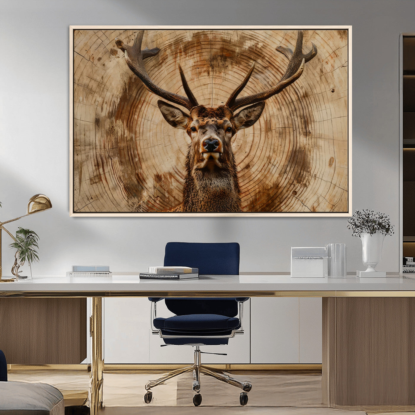MGV-FC-36X24 - Wood Abstract Deer Wall Art | Rustic Wildlife Canvas Print | Ready to Hang Stag Head Triptych for