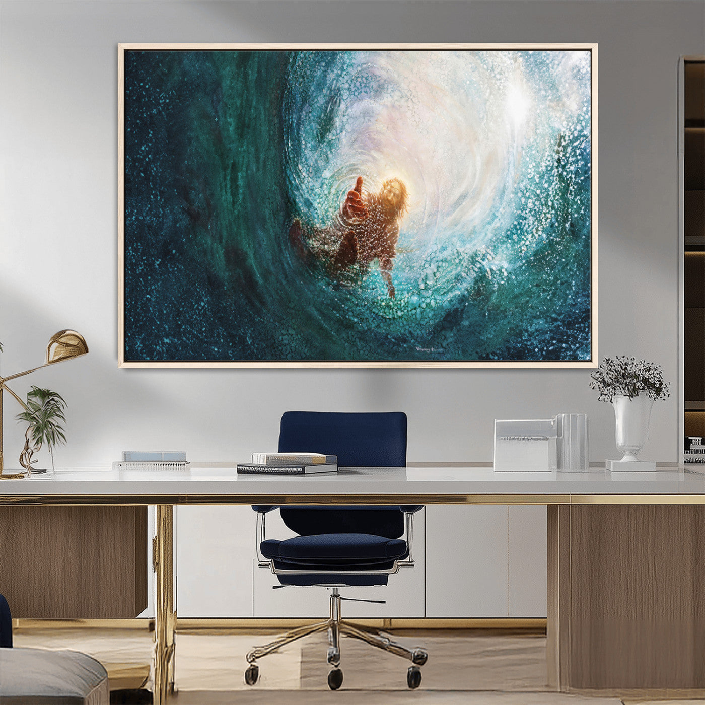 MGV-FC-36X24 - Powerful Jesus Canvas Print - Hand of Salvation, Inspirational Wall Art - Framed, Ready to Hang for